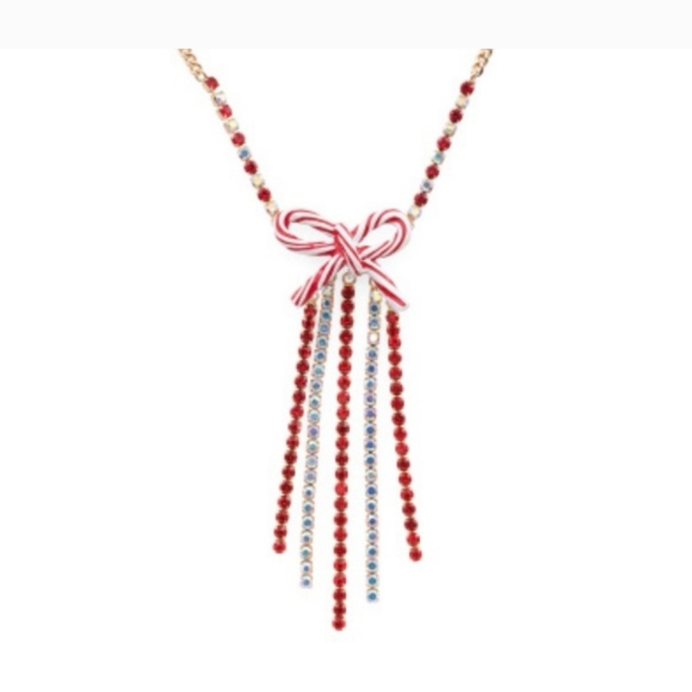NEW NWT Betsey Johnson Red and Gold Bow Holiday Necklace